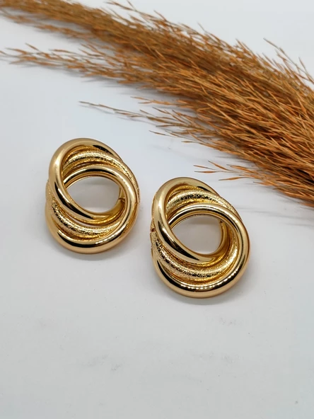 Gold Renk 3'lü Sarmal Küpe - 3