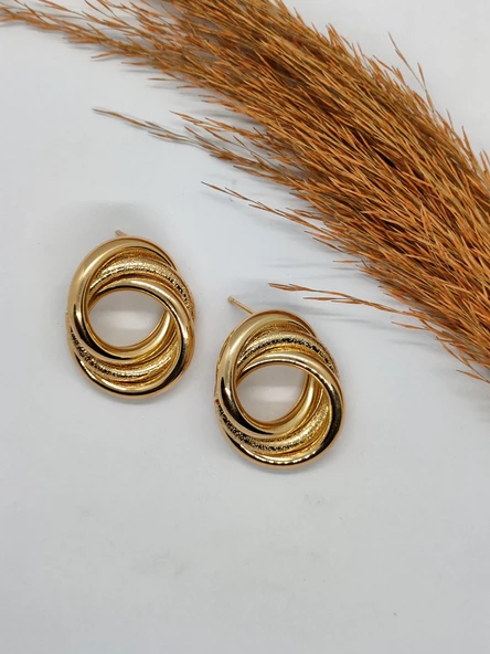 Gold Renk 3'lü Sarmal Küpe - 2