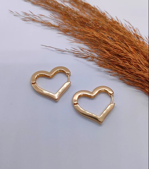 Gold Renk Kalp Çelik Küpe - 3
