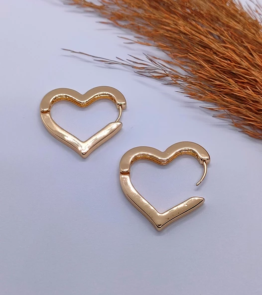 Gold Renk Kalp Çelik Küpe - 2