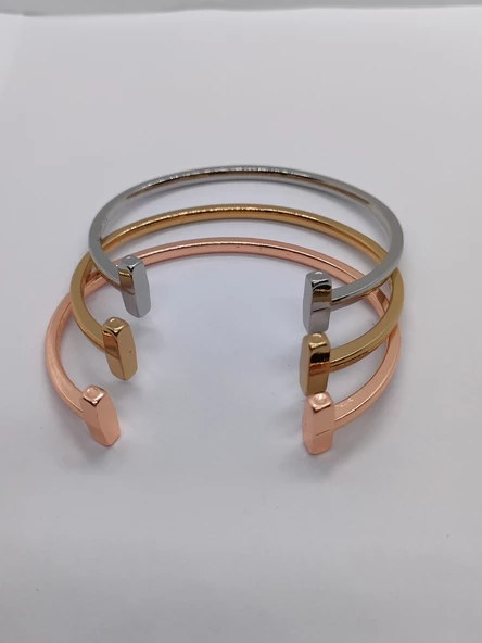Tiffany Model T Uçlu Kelepçe 3'lü Bileklik Seti Gold, Gümüş, Rose - 2