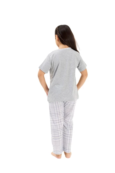 YENİ İNCİ YARIM KOLLU KIZ ÇOCUK EKOSE PİJAMA TAKIM CKP372 - 3