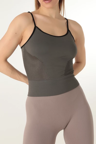 Miorre İnce Askılı File Detaylı Spor Tişört - Resim 4