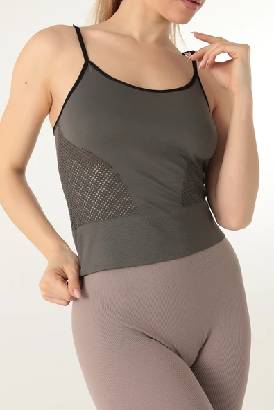 Miorre İnce Askılı File Detaylı Spor Tişört - Resim 6