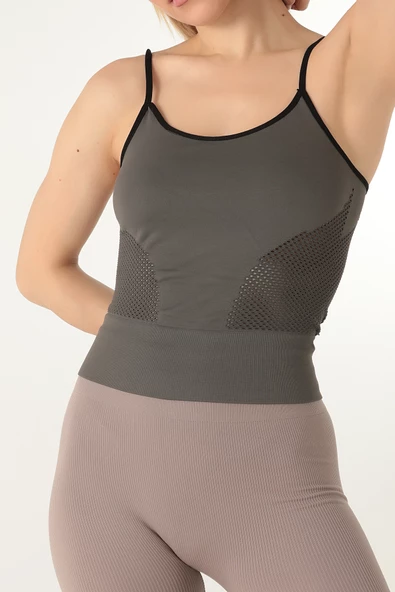 Miorre İnce Askılı File Detaylı Spor Tişört - Resim 3