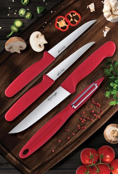 Stevig Cut 4 Fresh Sebze Soyacak ve Bıçak Seti 4 Parça Kırmızı ST-402 - 5