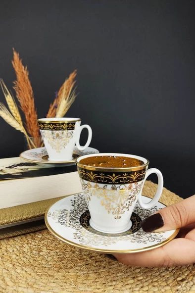 Digithome Lombardino Alara 6’lı Porselen Kahve Fincan Takımı Yaldızlı – KHR02 - 5