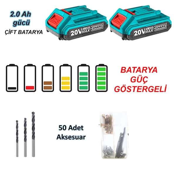 Total Tıdlı2002 Çift Akülü Darbeli Vidalama Matkap 20V Li-On - 4