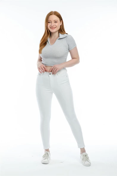 Bayan Yeni Model Beyaz kot Pantolon 00655444 - 2