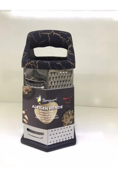 Penguen Siyah Mermer Desen 22x11.5 Cm Paslanmaz Çelik Altıgen Rende