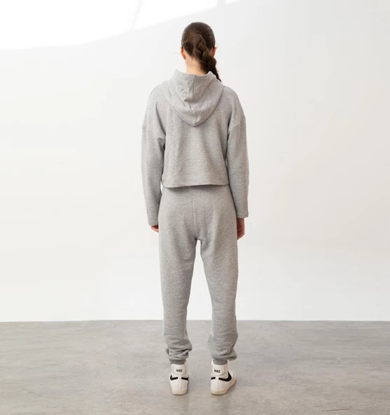 Nors Bolthor Kapüşonlu Crop Sweatshirt Açık Gri Melanj - 3