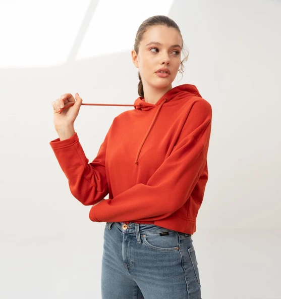 Nors Bolthor Kapüşonlu Crop Sweatshirt Kiremit - 2