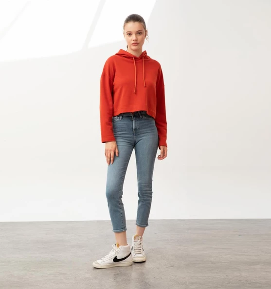 Nors Bolthor Kapüşonlu Crop Sweatshirt Kiremit