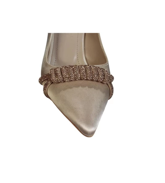 YAZKIŞ Kadın Siyah Krem Saten Üzeri Taşlı 6cm Kadeh Topuk Sivri Burun Düğün Nişan Abiye Steltto Ayak - Resim 8