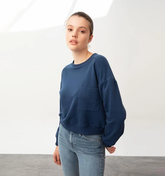 Nors Baldur Crop Sweatshirt Lacivert - 2