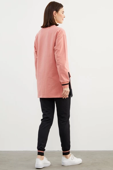 Triko Yaka Detaylı Oversize Eşofman Takım - Pembe - 6