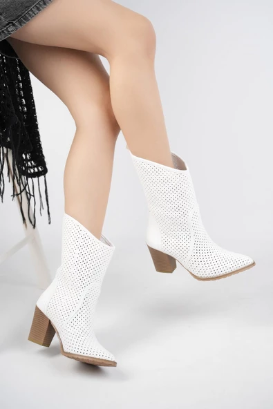 Muggo İndiana Garantili Kadın Lazer Kesim Şık Tarz ve Rahat Kovboy Yazlık Bot - 12