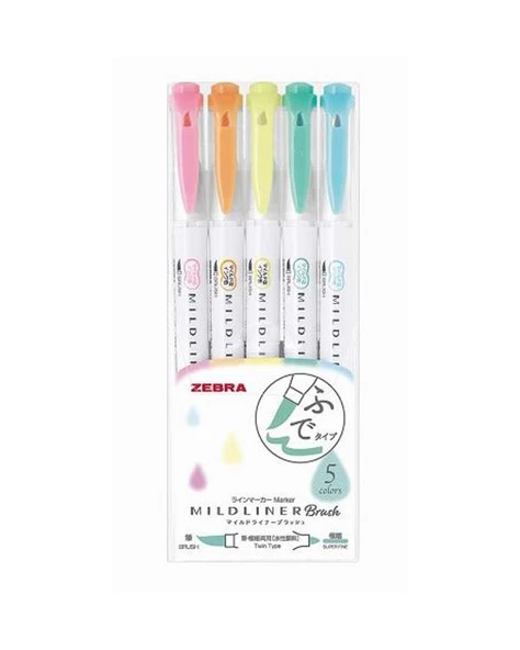 Zebra Mildliner Fırça Uçlu Fosforlu Kalem 5li WFT8 5C