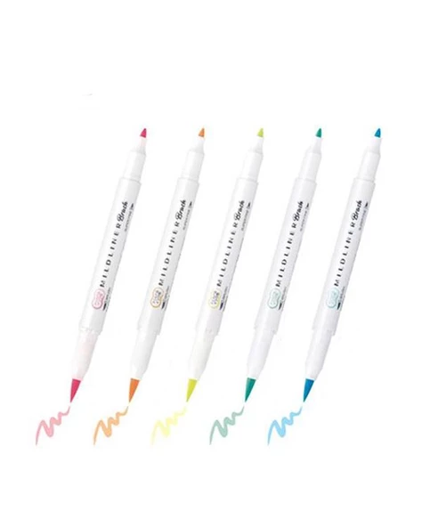 Zebra Mildliner Fırça Uçlu Fosforlu Kalem 5li WFT8 5C - 2