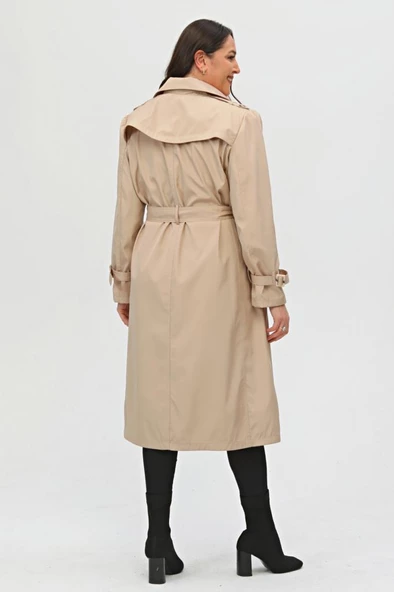 Uzun Büyük Beden Kadın Astarlı Trençkot - 6