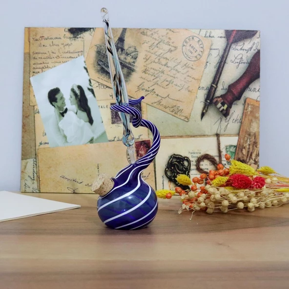 Veraart Kişiselleştirilmiş El Yapımı Murano Cam Ahşap Kutulu Cam Kalem Hokkalı Albert 103 - 10