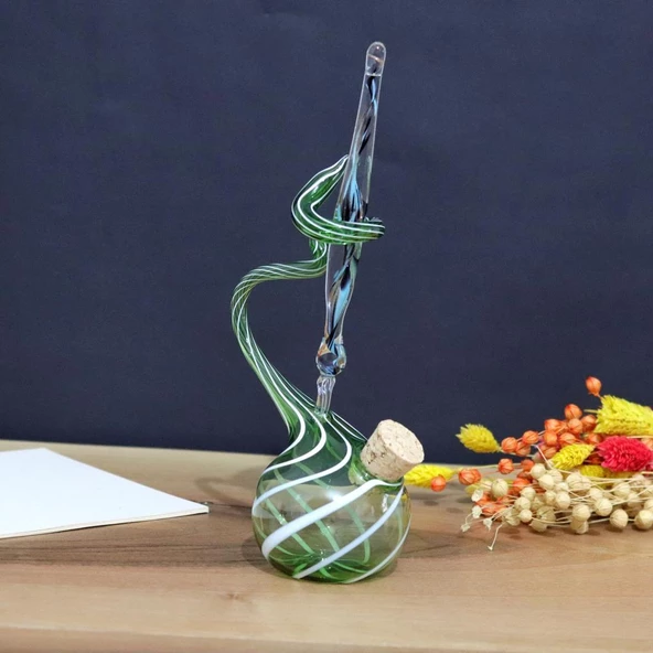Veraart Kişiselleştirilmiş El Yapımı Murano Cam Ahşap Kutulu Cam Kalem Hokkalı Albert 103 - 9