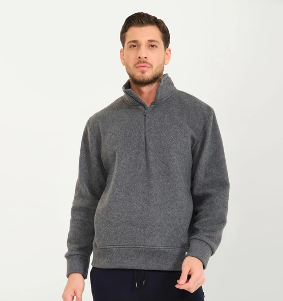 Nors Vanir Basic Yarım Fermuarlı Polar Sweatshirt Gri