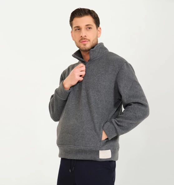 Nors Vanir Basic Yarım Fermuarlı Polar Sweatshirt Gri - 2
