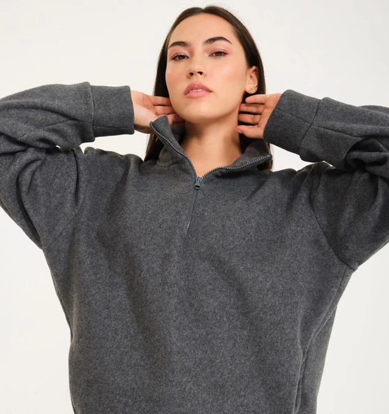 Nors Vanir Basic Yarım Fermuarlı Polar Sweatshirt Gri - 6