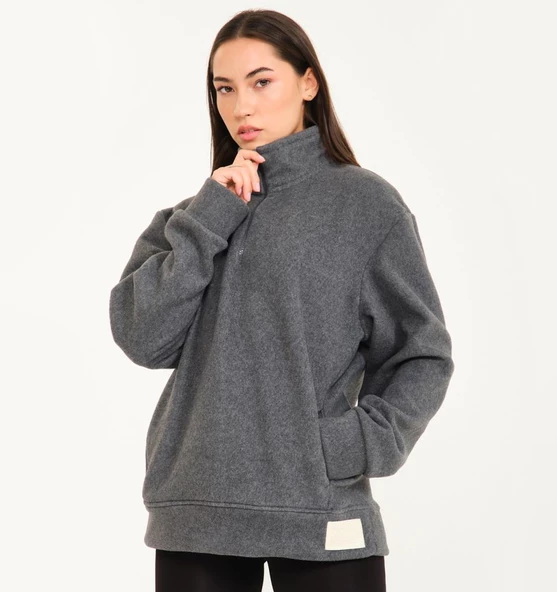 Nors Vanir Basic Yarım Fermuarlı Polar Sweatshirt Gri - 4