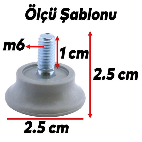Bingo Rotil Ayak M6 Civatalı mm Gri Profil Ayağı 2.5 cm (10 ADET) - 2