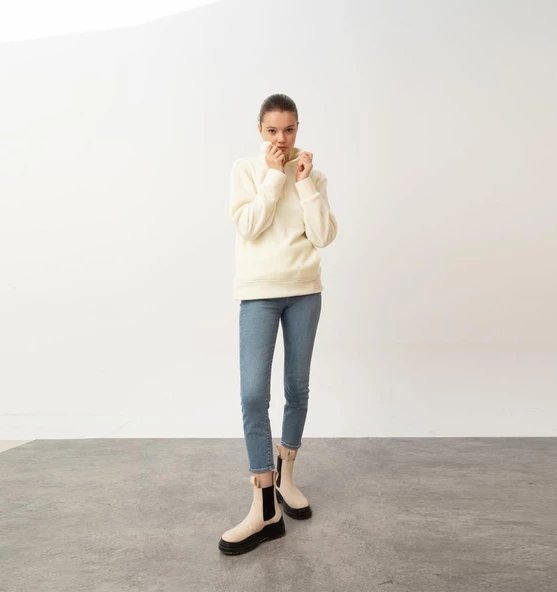 Nors Vanir Basic Yarım Fermuarlı Polar Sweatshirt Ekru - 4