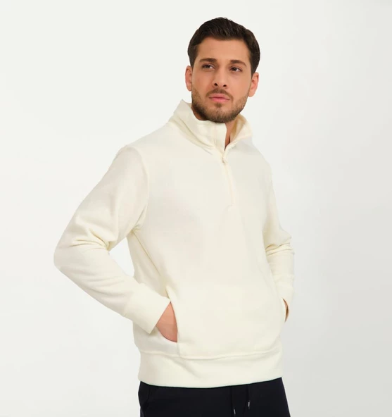 Nors Vanir Basic Yarım Fermuarlı Polar Sweatshirt Ekru - 2