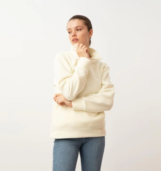 Nors Vanir Basic Yarım Fermuarlı Polar Sweatshirt Ekru - 5