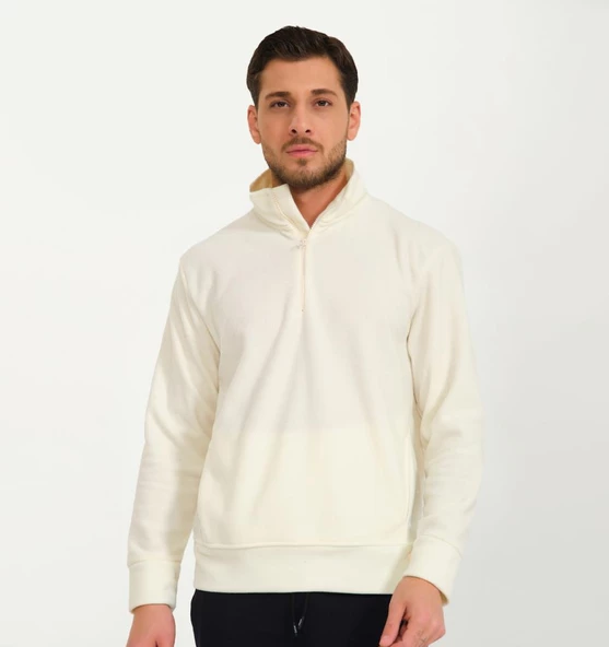 Nors Vanir Basic Yarım Fermuarlı Polar Sweatshirt Ekru