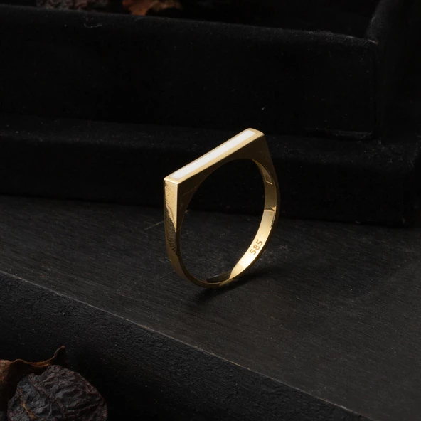 14 Ayar Mineli Tasarım Altın Yüzük - Resim 4