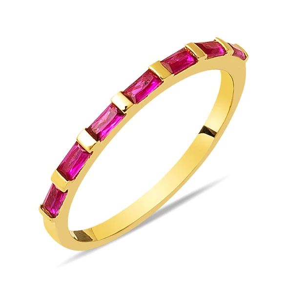 Yarımtur Kırmızı Baget Taşlı 14 Ayar Altın Yüzük ürün görseli 1