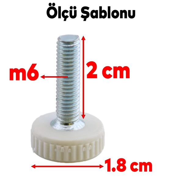 Bingo Rotil Ayak M6 Civatalı mm Beyaz Profil Ayağı 2.5 cm (10 ADET) - 4