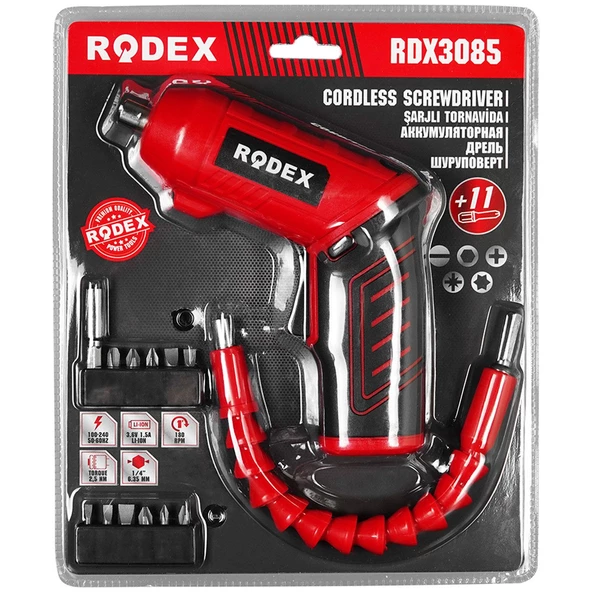 Rodex RDX3085 Akülü Vidalama Şarjlı Tornavida Vidalama Ucu Seti+İzeltaş-Klytek Matkap Bits Uç Düz Yıldız Torx (25 PARÇA) - 16