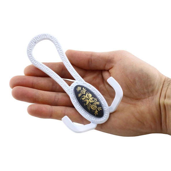 Palmira Portmanto Vestiyer Duvar Askısı Metal Dolap Elbise Askılığı Beyaz Siyah Desenli (4 Adet) - Resim 5