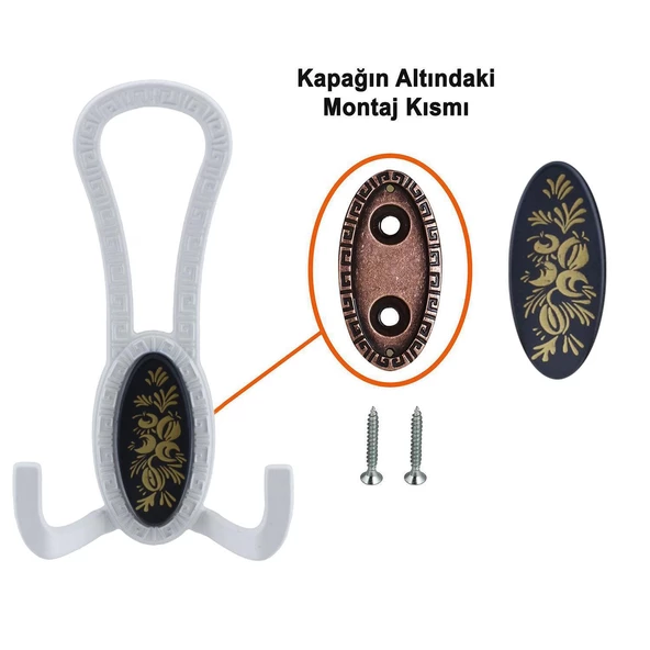 Palmira Portmanto Vestiyer Duvar Askısı Metal Dolap Elbise Askılığı Beyaz Siyah Desenli (4 Adet) - Resim 4