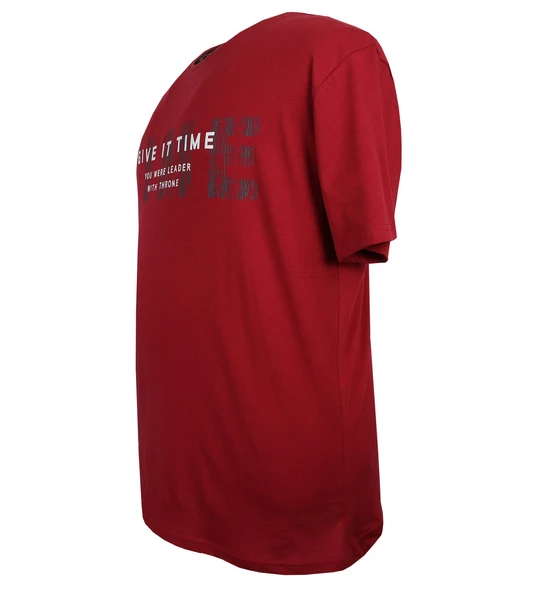 Baskılı Erkek Büyük Beden Bisiklet Yaka Tişört Bordo - 2