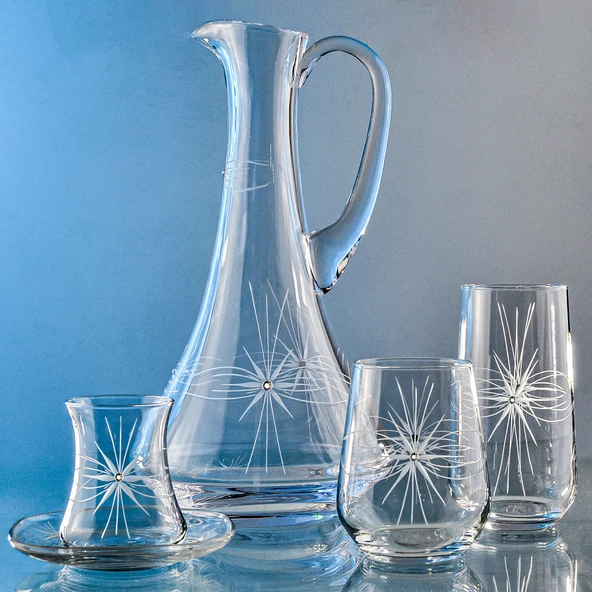 Decocia Kazaan 49 Parça  12 Kişilik Bardak Çeyiz Seti Dik Karaflı Mira Desenli - Resim 2