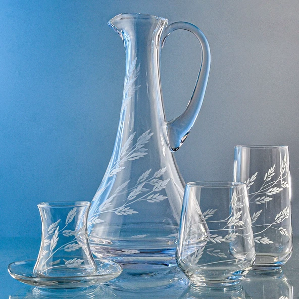 Decocia Kazaan 49 Parça  12 Kişilik Bardak Çeyiz Seti Dik Karaflı Sürgün Desenli - Resim 3