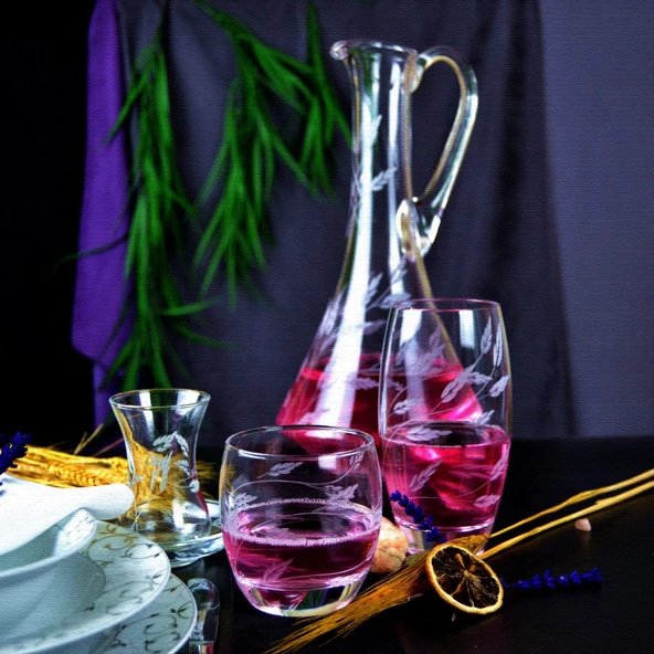 Decocia Pudgy 49 Parça 12 Kişilik Bardak Çeyiz Seti Dik Karaflı Sürgün Desenli - Resim 2