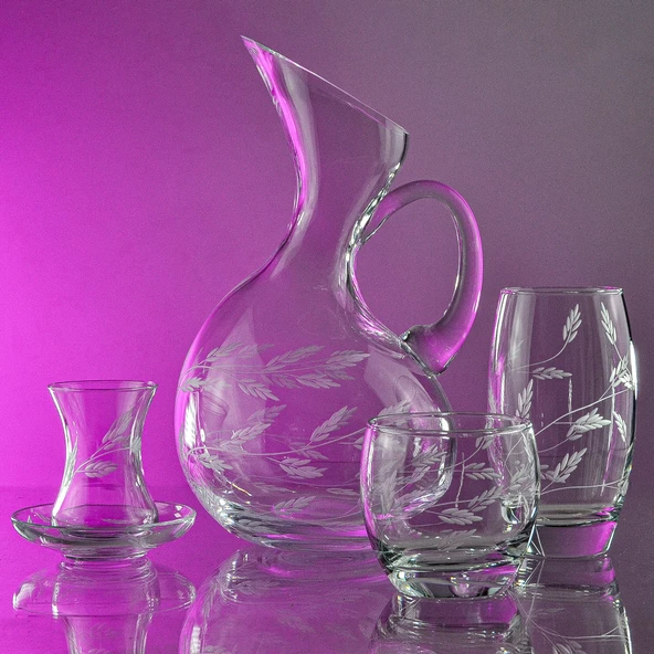 Decocia Pudgy 49 Parça Bardak Çeyiz Seti Ördek Karaflı Sürgün Desenli - Resim 3