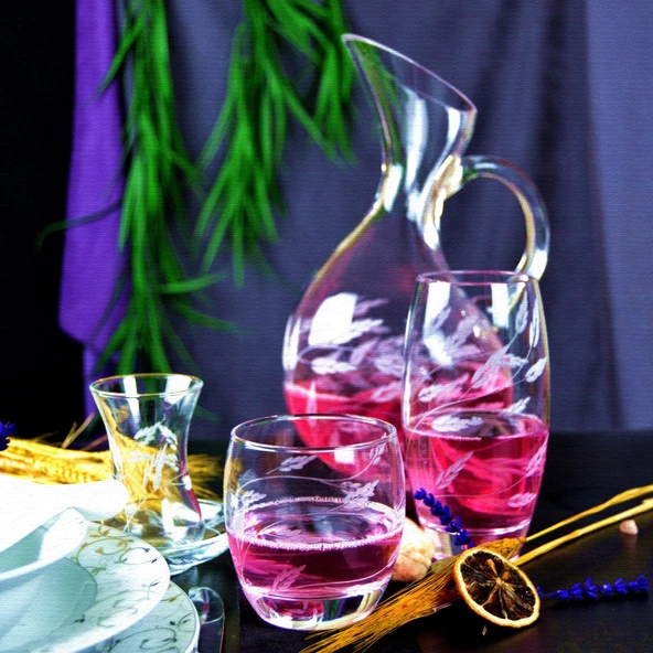 Decocia Pudgy 49 Parça Bardak Çeyiz Seti Ördek Karaflı Sürgün Desenli - Resim 2