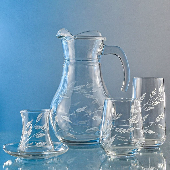 Decocia Kazaan 49 Parça 12 Kişilik  Kesme Bardak Çeyiz Seti Sürgün Desenli - Resim 2