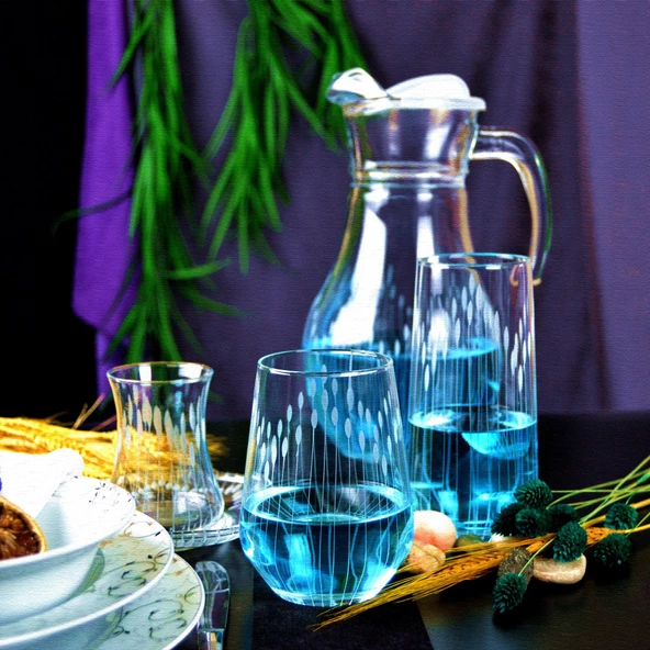 Decocia Kazaan 49 Parça  12 Kişilik Kesme Bardak Çeyiz Seti Vega Desenli - Resim 2