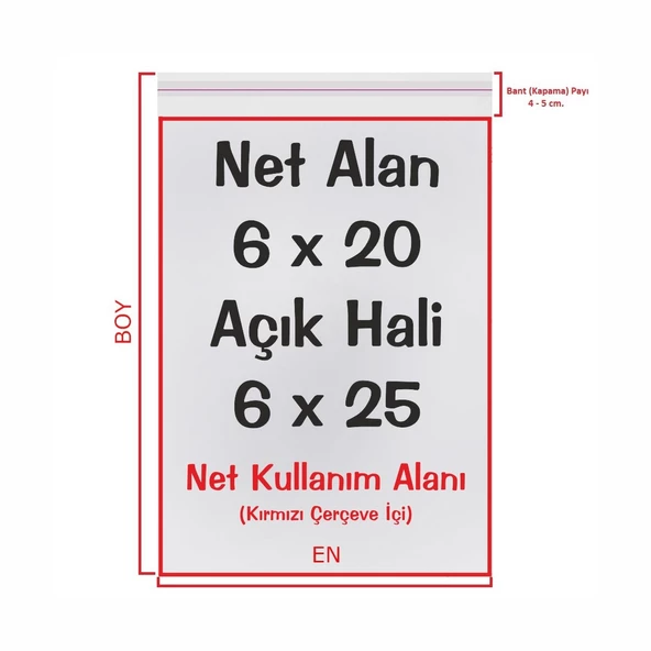 6x20+5 cm. (6x25) 100 Adet - Şeffaf Bantlı Yapışkanlı OPP Jelatin Poşet